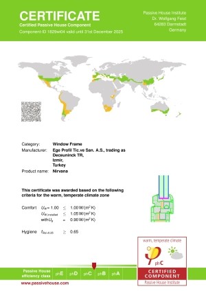 Nirvana Passive House Component Certificate