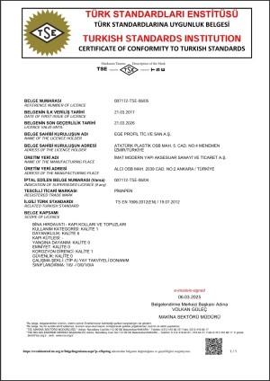 Pimapen Kapı Kolu TSE Uygunluk Belgesi-2025- 2026